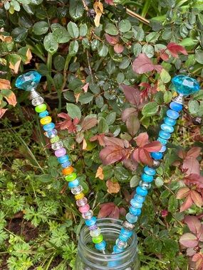 Beaded Decorative Garden Stakes in Bright Blues